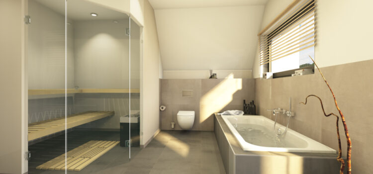 Badezimmer mit Sauna und Walk-In Dusche